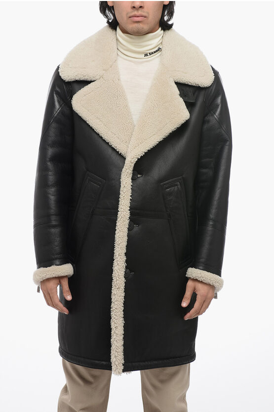 Shop Neil Barrett Slim Single Breasted Long Shearling Coat