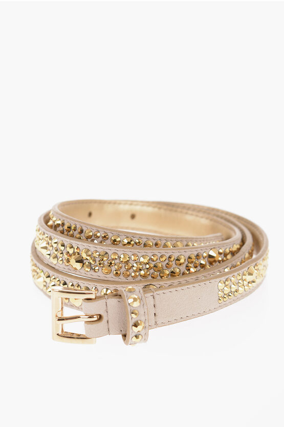 Prada Crystal-embellished Leather Buckle Belt In Gold