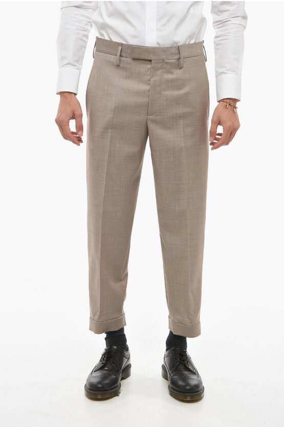 Slim Trousers with Hopsack Pattern and Metal Application