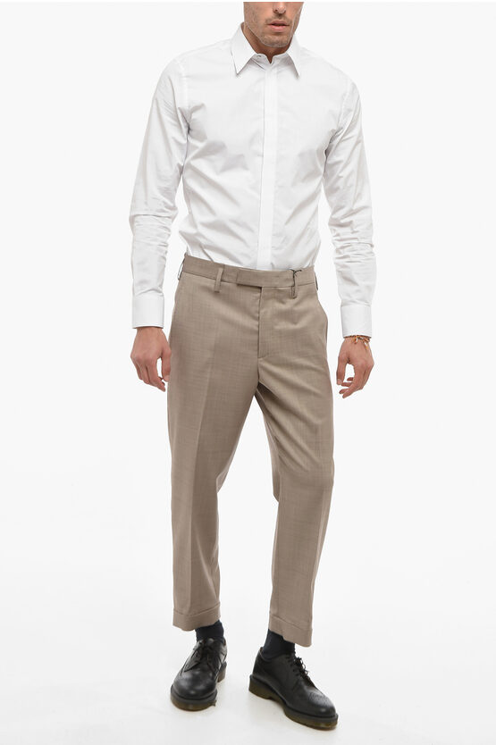 Slim Trousers with Hopsack Pattern and Metal Application