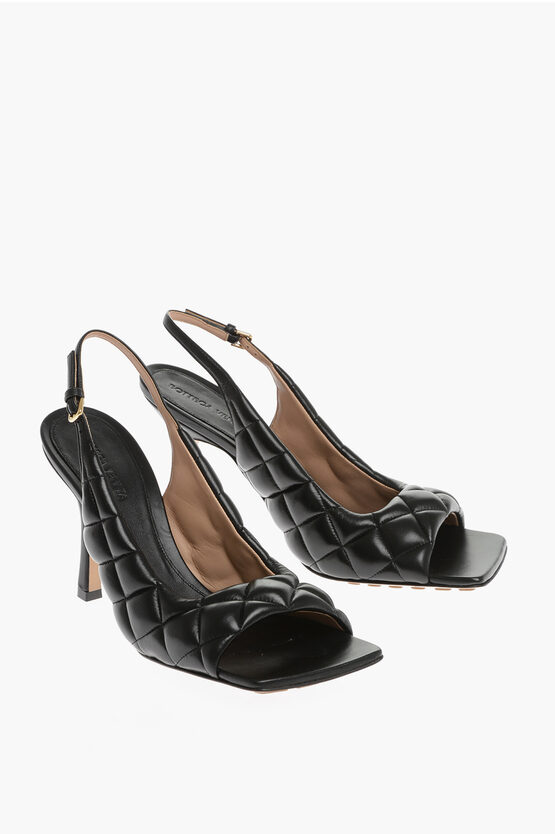 Bottega Veneta Slingback Quilted Leather Sandals Heel 10 Cm In Black