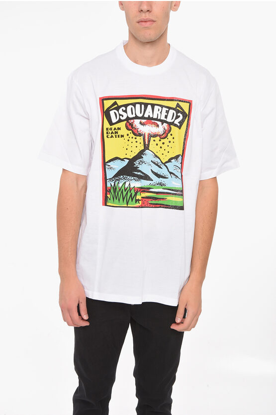 Dsquared2 Slouch-fitting Volcano Printed T-shirt In White