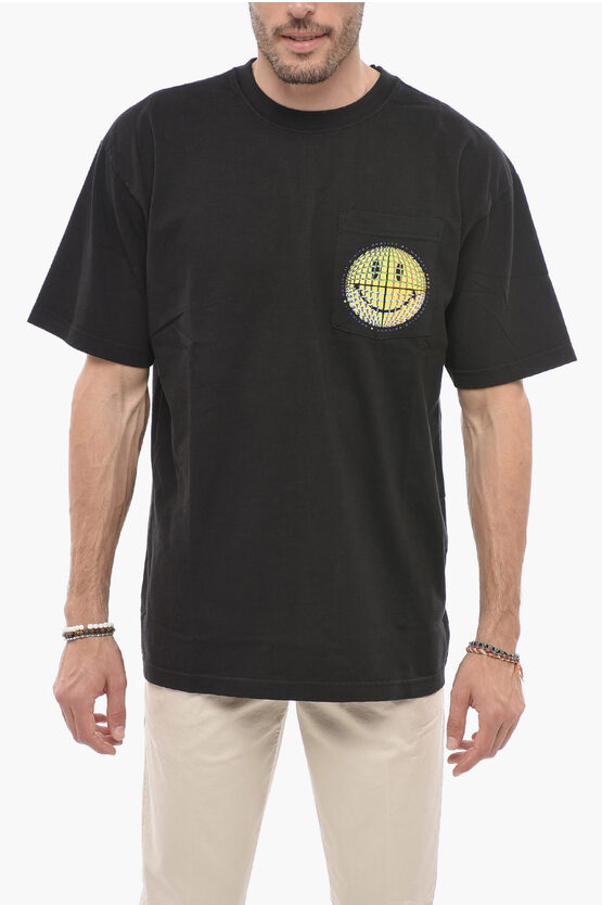 Market Smiley Crew-neck T-shirt With Printed Breast Pocket In Black