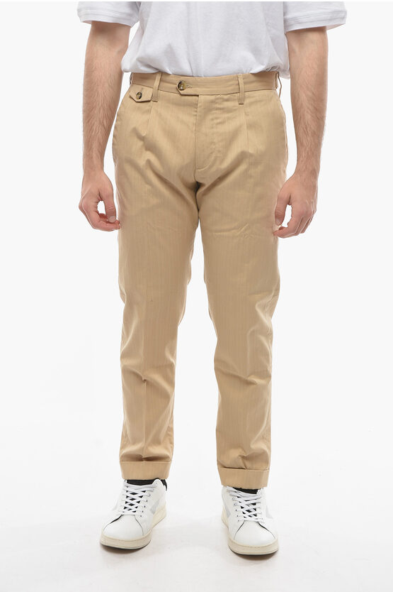 Cruna Smooth Fit Raval Trousers With Cuffed Hem In Brown