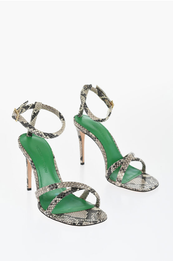 Victoria Beckham Snake Effect Leather Ankle-strap Sandals Heel 9cm In Gray