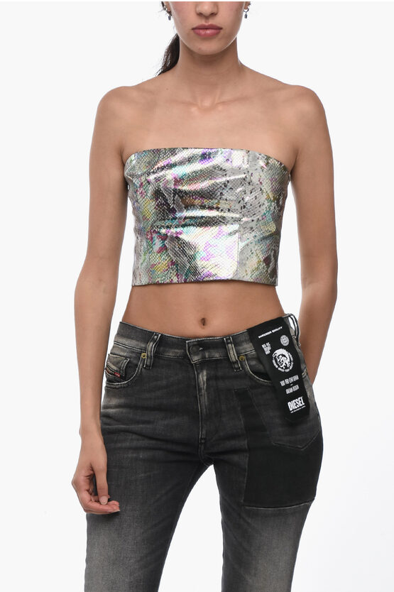 Shop Rotate Birger Christensen Snake Effect Strapless Crop Top