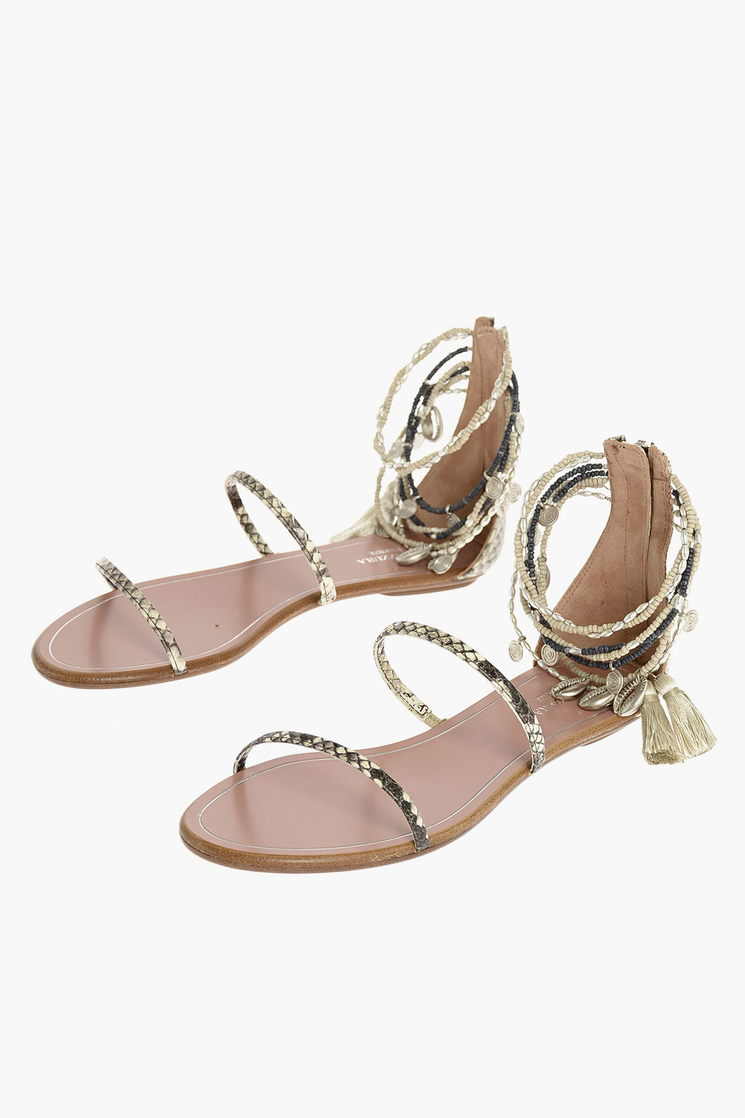 Aquazzura Snake India Flat Sandals With Tassels Women Glamood Outlet