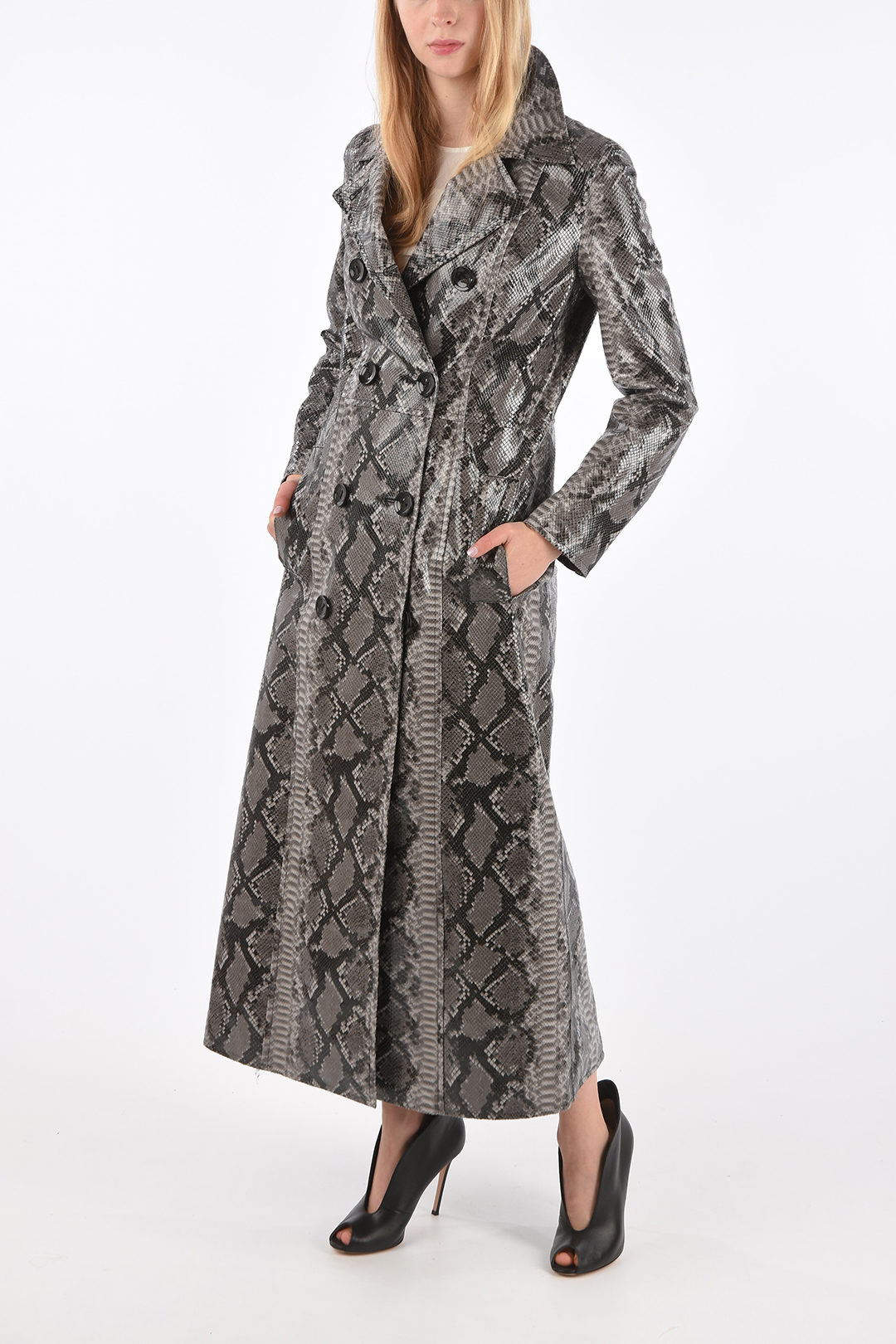 Snake print ecoleather double breasted SASHA Chesterfield coat