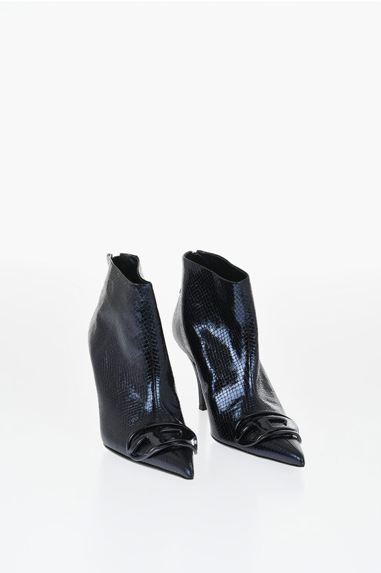 Diesel Snakeskin Effect Metallic Leather D-venus Ankle Boots Heel 8