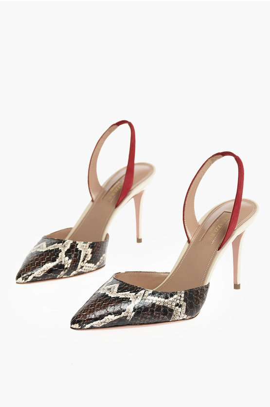 Aquazzura Snakeskin Slingback Pumps with Suede Strap women