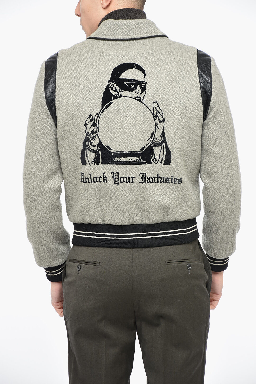 Celine Snap Button Wool Bomber Jacket with Leather Details men