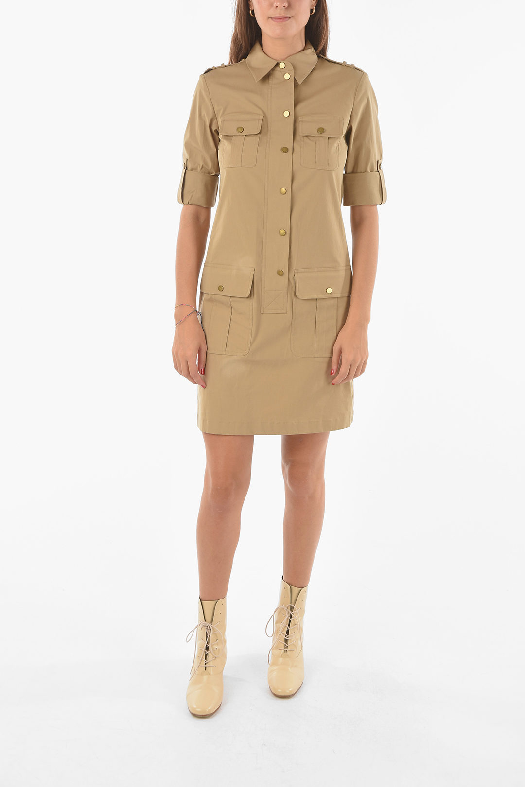 Michael Kors Snap Button Zipped Utility Shirt Dress women - Glamood Outlet