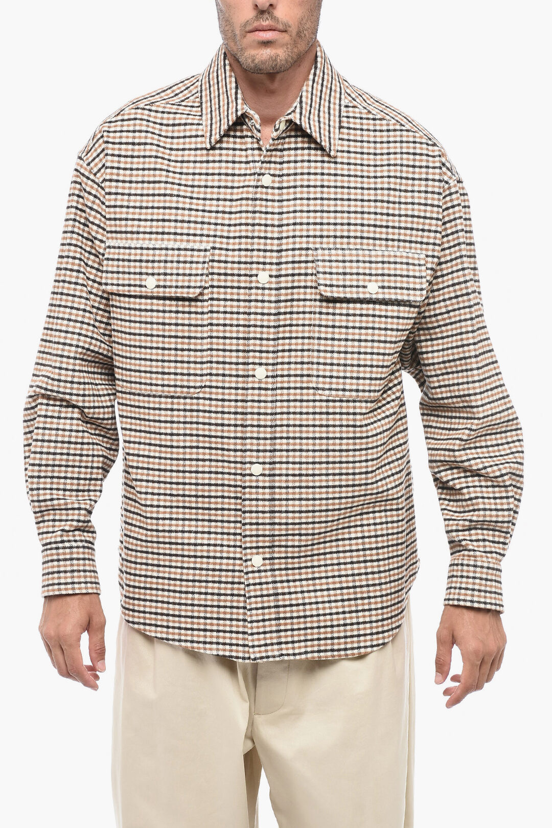 Palm Angels Snap Buttoned MICRO CHECK Saharan Overshirt men 