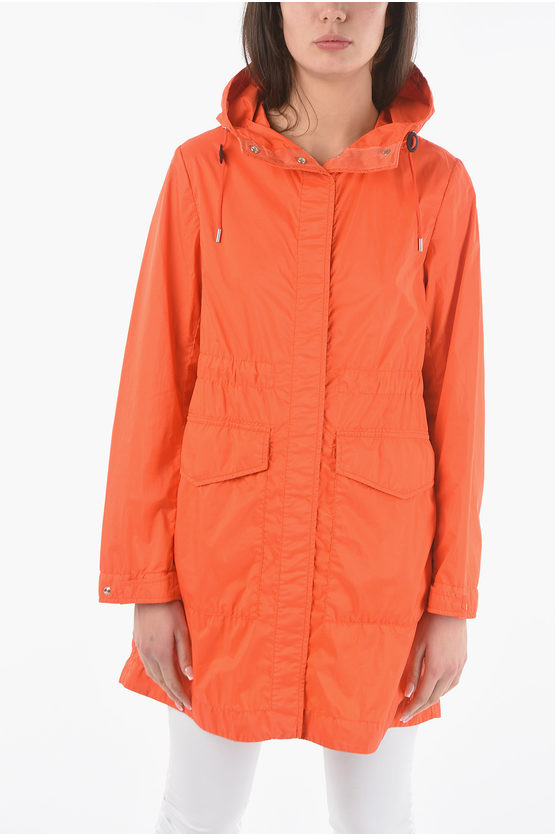 Woolrich Snap Buttons Channel Parka With Hood In Orange