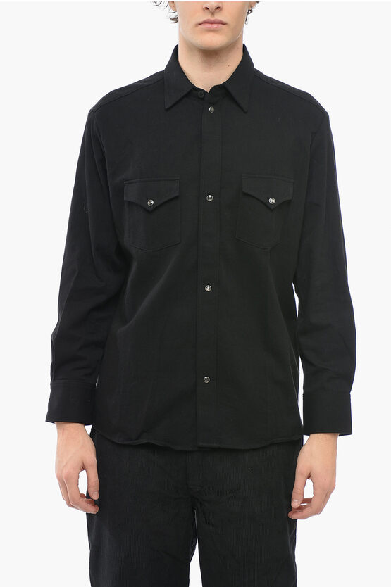 One Of These Days Snap Buttons Cotton Twill Overshirt In Black