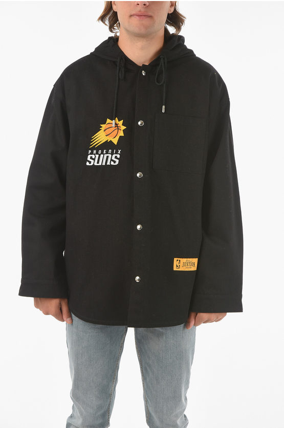 Just Don Snap Buttons Denim Overshirt With Hood In Black