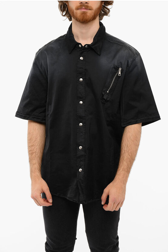 Diesel Snap Buttons S-wurm Short Sleeved Shirt In Black