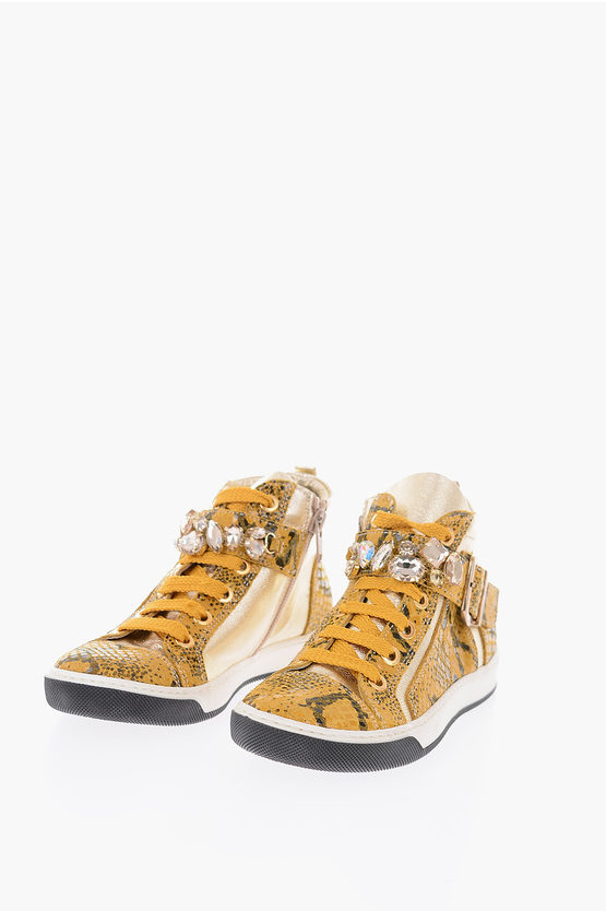 Monnalisa sneakers alte in pelle effetto pitone con castoni bambina -  Glamood Outlet