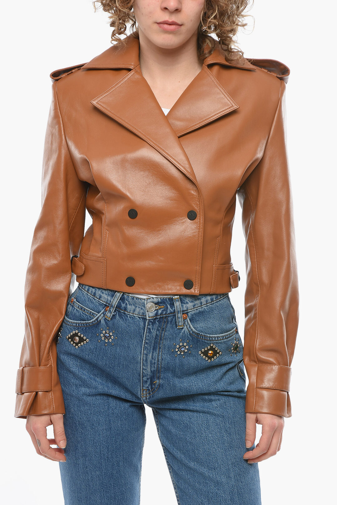 Double breasted store leather jacket womens