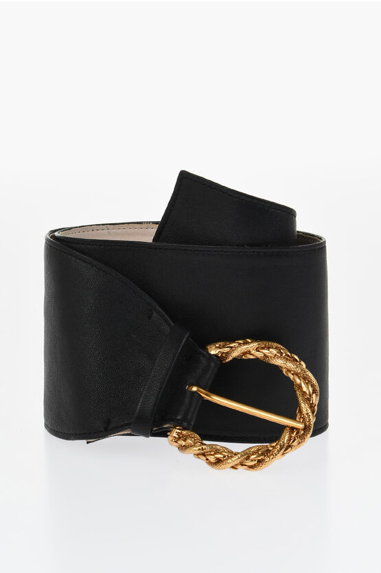 Elisabetta Franchi Soft Leather Belt With Logoed Closure In Black