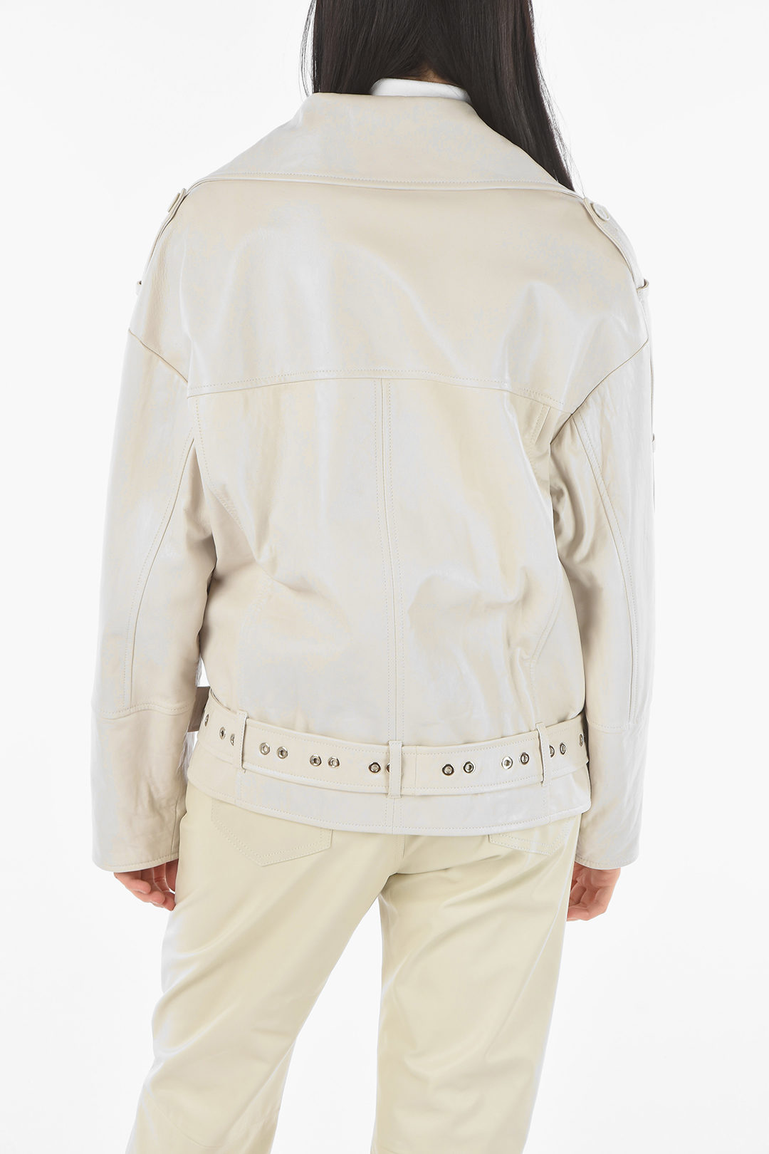 Missguided, Faux Leather Oversized Boyfriend Biker Jacket, Cream