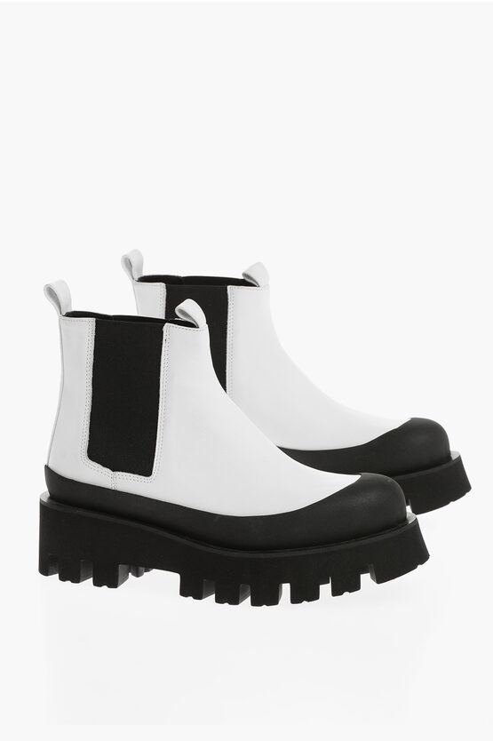 Paloma Barceló White Leather Chelsea Boots In Black