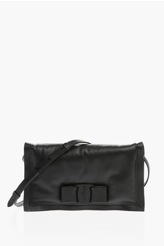 Ferragamo Soft Leather Clutch With Removable Shoulder Strap In Black