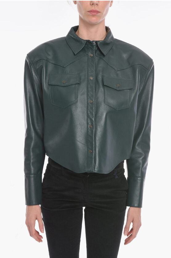 The Mannei Soft-leather Erskine Cropped Shirt With Padded Shoulders In Green