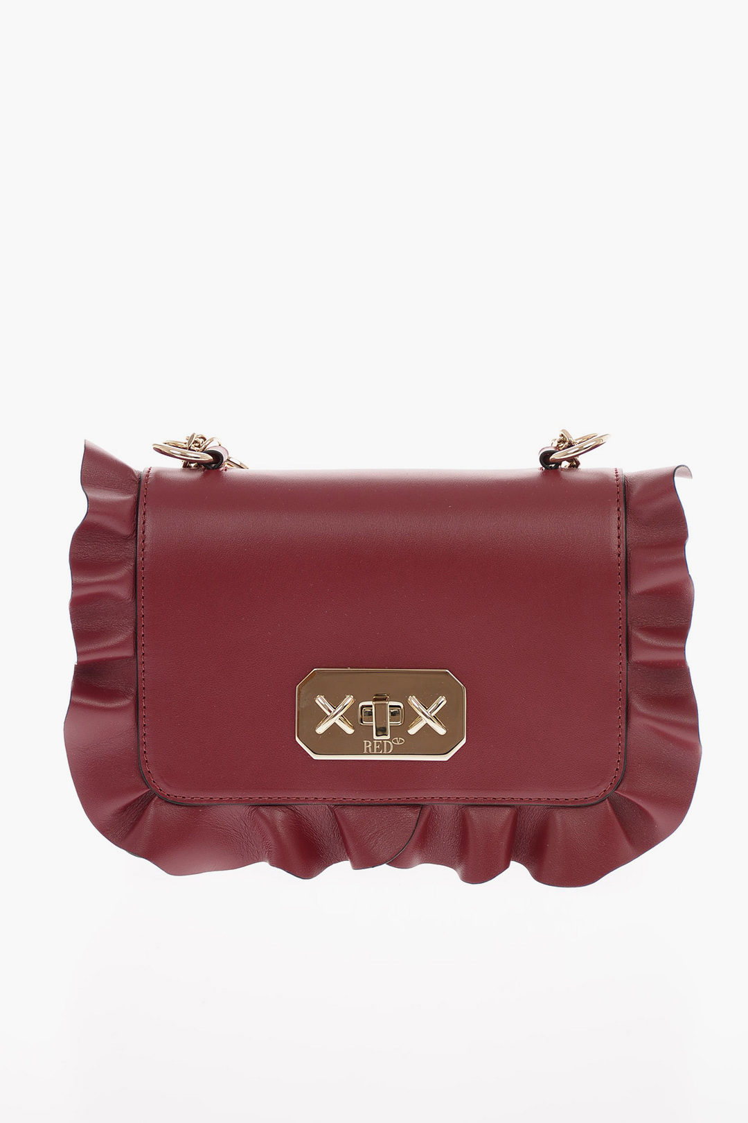 RED Valentino Metallic Gold Leather Rock Ruffles Shoulder Bag RED Valentino