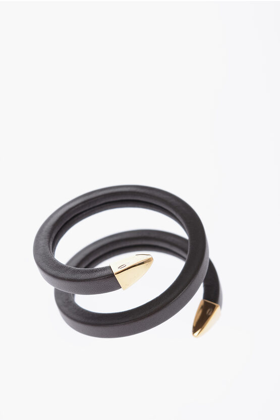 Bottega Veneta Soft Leather Spiral Bracelet With Golden Details