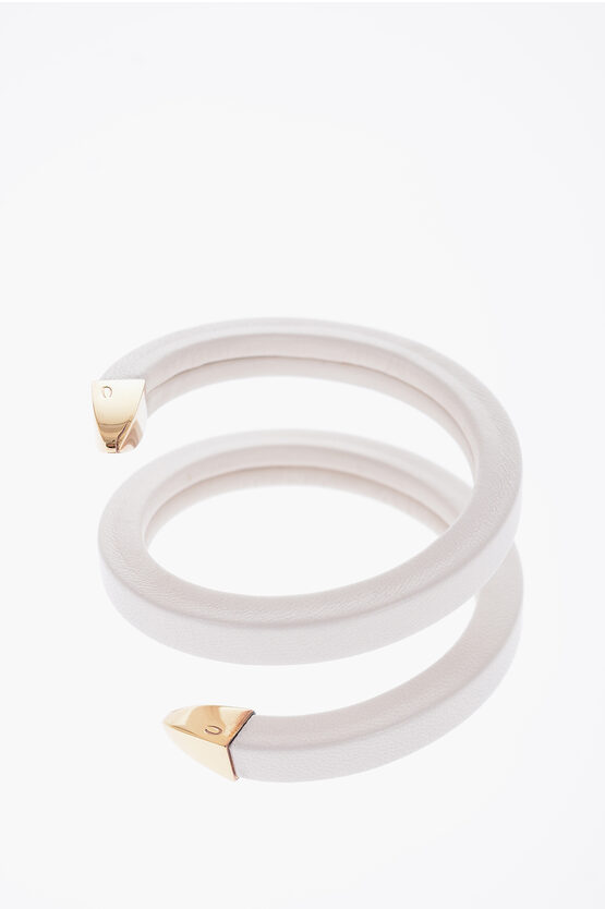 Bottega Veneta Soft Leather Spiral Bracelet With Golden Details In White