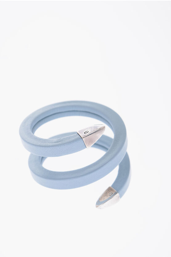 Bottega Veneta Soft Leather Spiral Bracelet With Silver Details In Blue