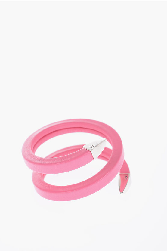 Bottega Veneta Soft Leather Spiral Bracelet With Silver Details In Pink
