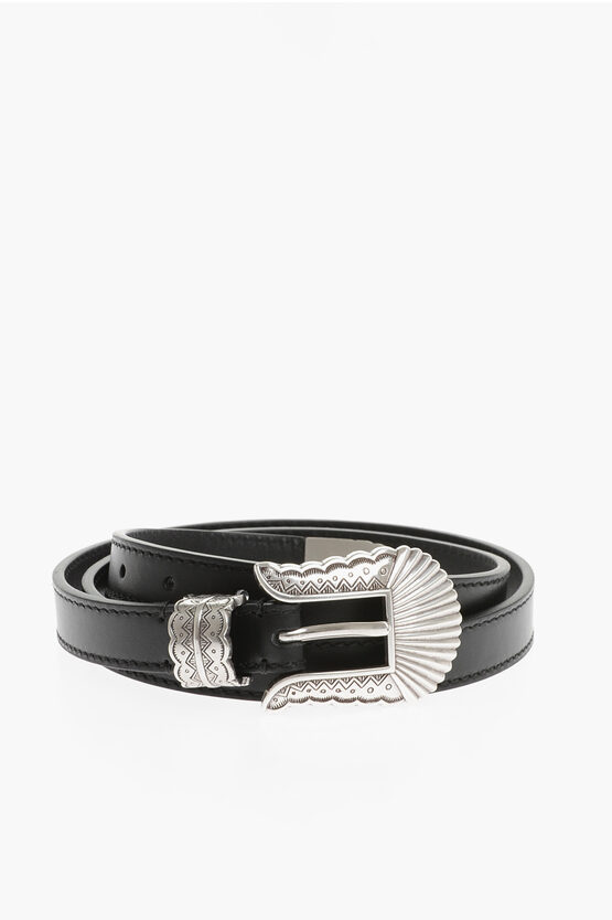Kate Cate Soft Leather Thin Kim Belt With Silver-tone Buckle 20mm In Black