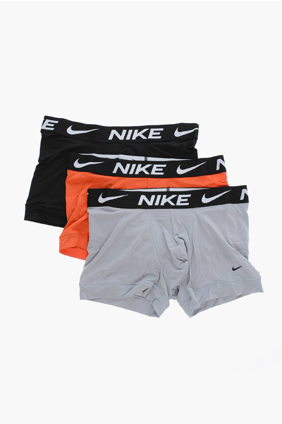 Nike Solid Color 3 Pairs Of Boxer Set With Logoed Band At The Wai In Multi