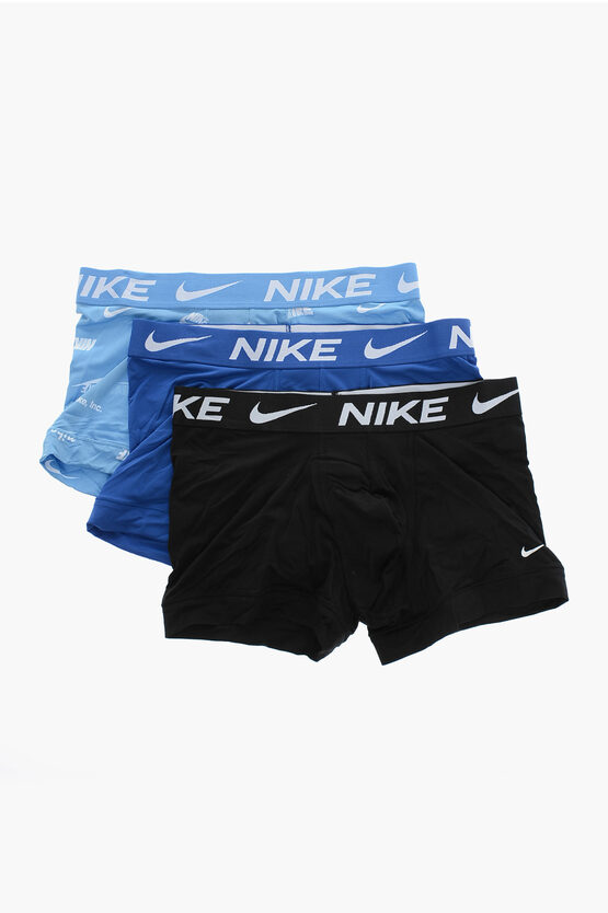 Nike Solid Color 3 Pairs Of Boxer Set With Logoed Elastic Band In Black