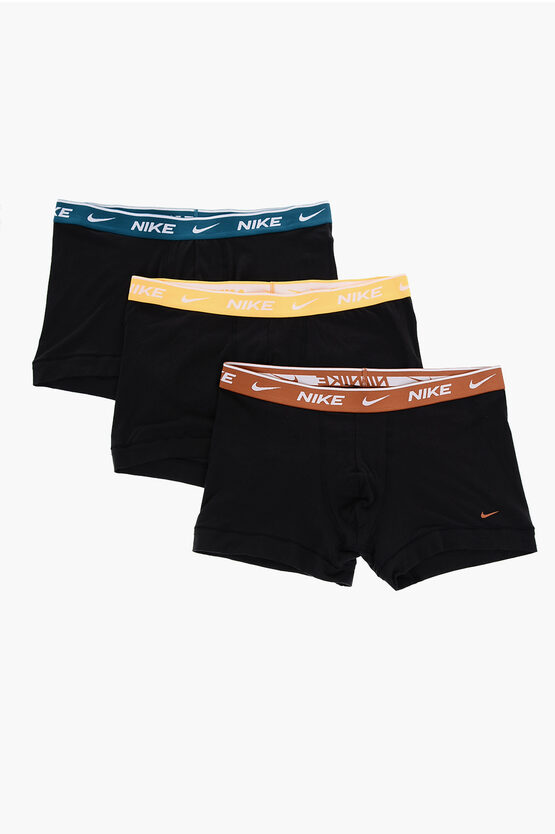 Nike Solid Color 3 Pairs Of Boxer Set With With Colored Elastic B In Black