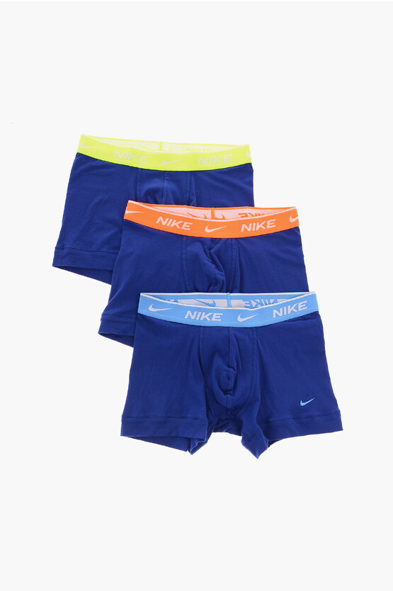 Nike Solid Color 3 Pairs Of Boxers Set With Colored Elastic Bandt In Blue