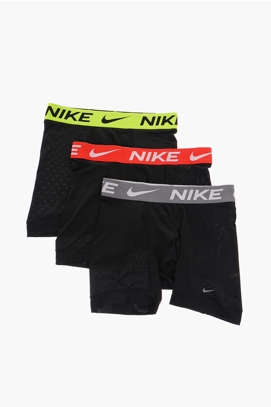 Nike Solid Color 3 Pairs Of Boxers Set With Colored Elastic Bandt In Black
