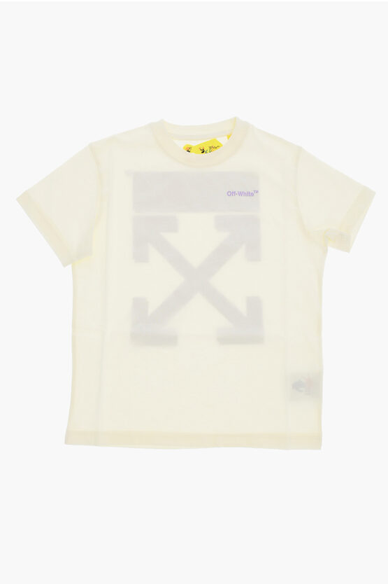 Off-white Solid Colour Arrow Cross Crew-neck T-shirt With Contrasting L In Neutral