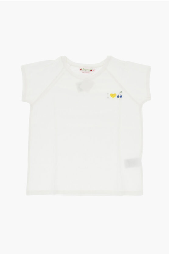 BONPOINT SOLID COLOR ASMAE CREW-NECK T-SHIRT WITH EMBROIDERY