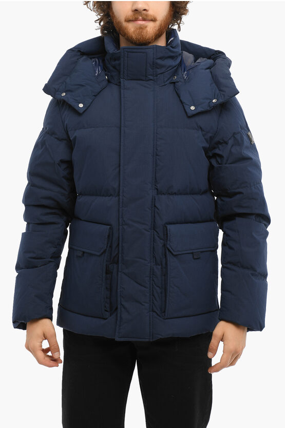 Woolrich Solid Color Aspen Down Jacket With Removable Hood In Blue