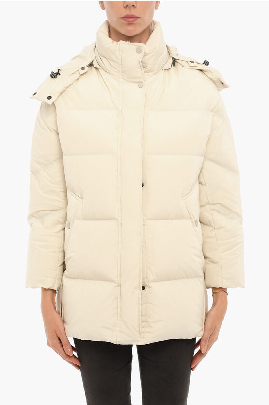 Woolrich Solid Color Aurora Puffy Down Jacket With Removable Hood And In White