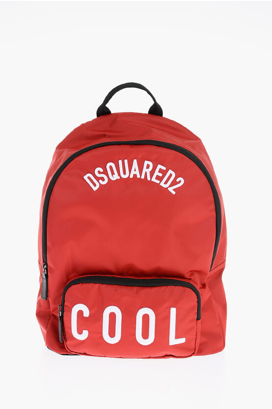 Dsquared2 Solid Color Backpack With Embossed Embroidery In Red