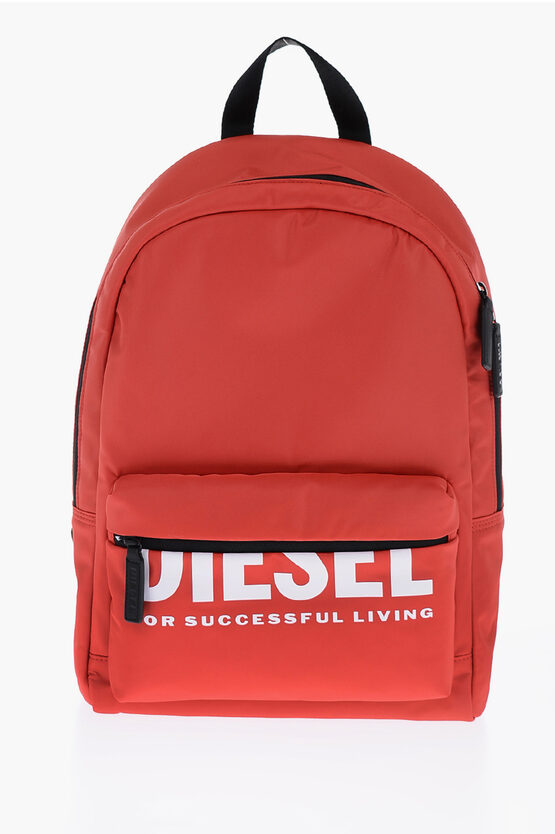 Diesel Solid Color Backpack With Printed Contrasting Logo In Red