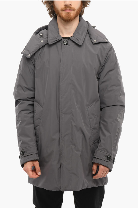 Woolrich Solid Colour Barrow Padded Jacket With Removable Hood In Grey