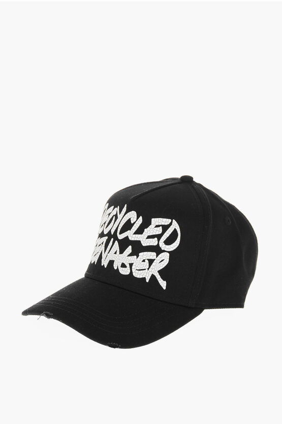 Dsquared2 Solid-color Baseball Cap Recycled Teenager With Craquelé-eff In Black