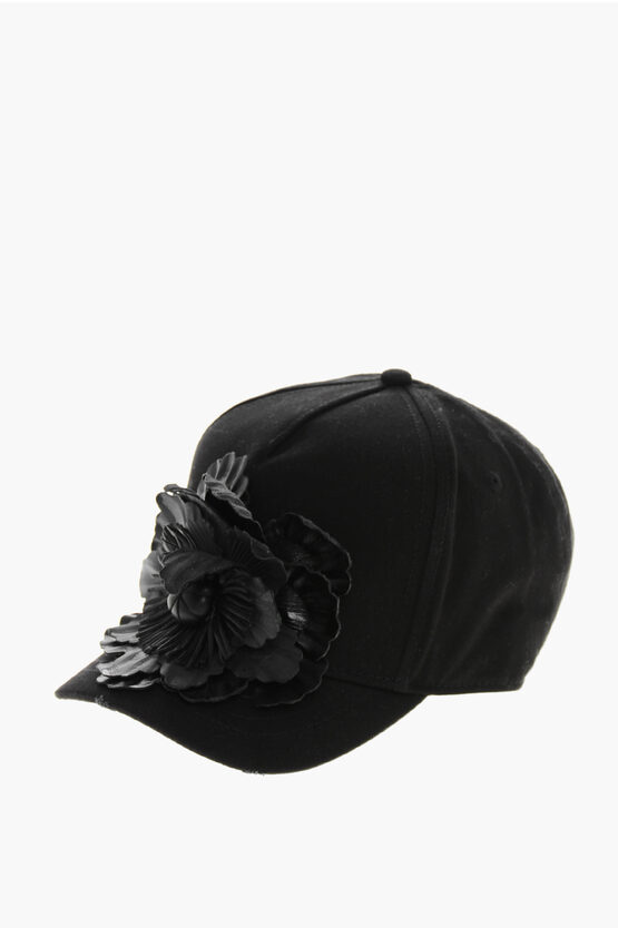Dsquared2 Solid Color Baseball Cap With Floral Applique In Black