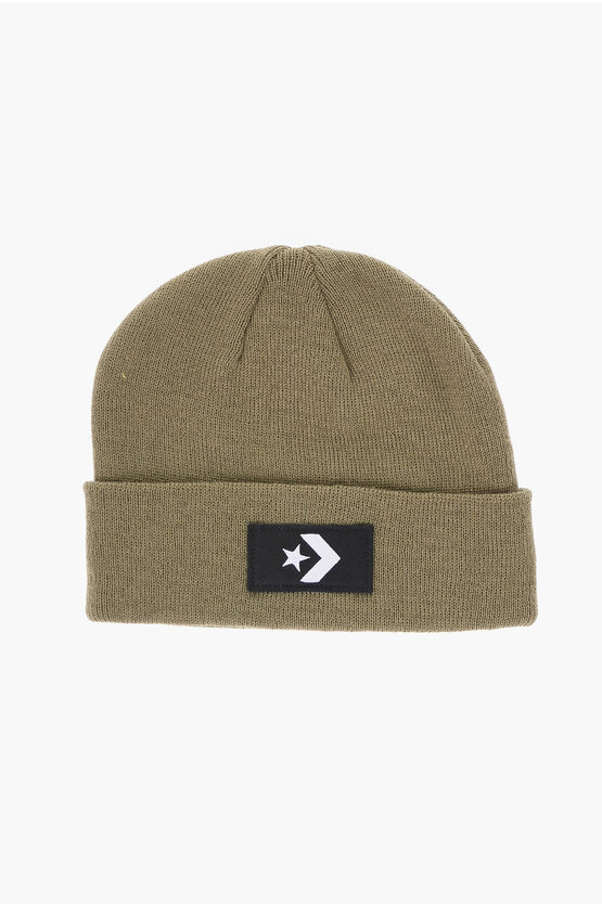 Converse Solid Color Beanie With Contrasting Logo Patch In Green