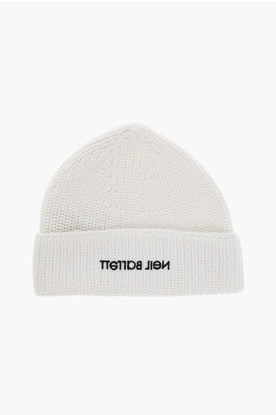 Neil Barrett Solid Colour Beanie With Contrasting Logo In White